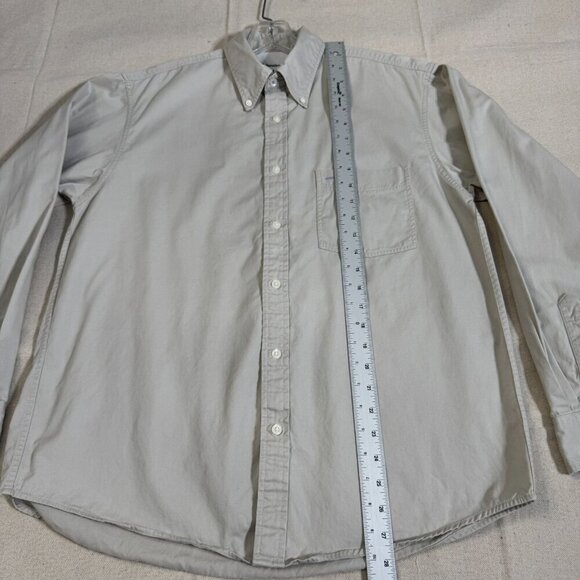 Izod Beige Summer Twill Button-Down Long Sleeve Shirt Front Pocket M - Picture 7 of 12